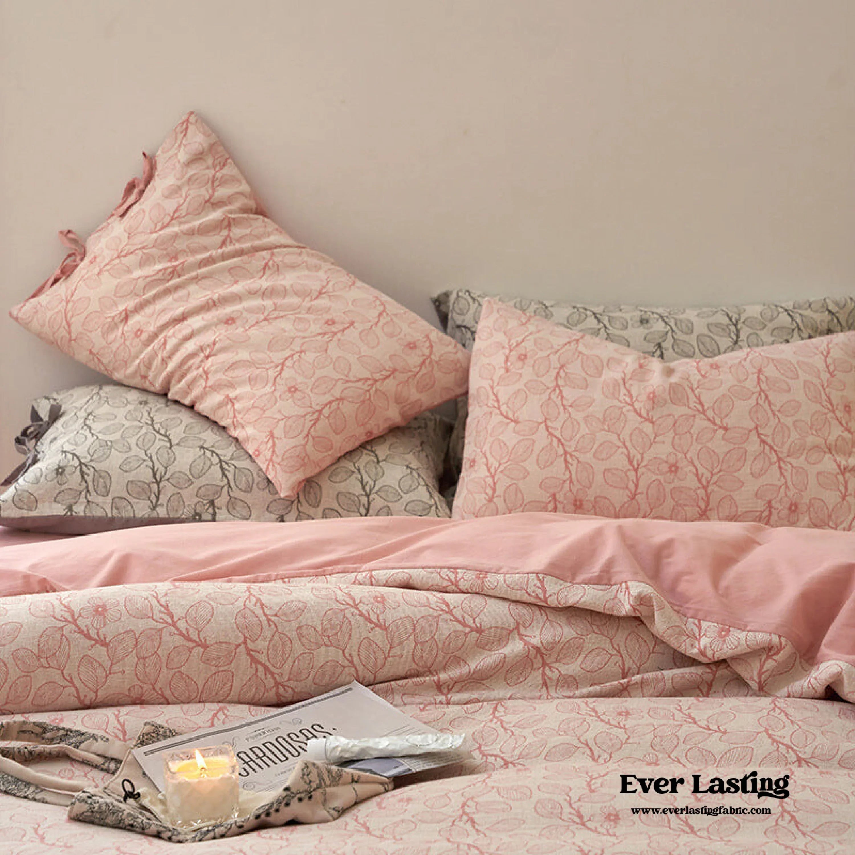 Mother Earth Floral Bedding Set / Pink Buttoned Ever Lasting