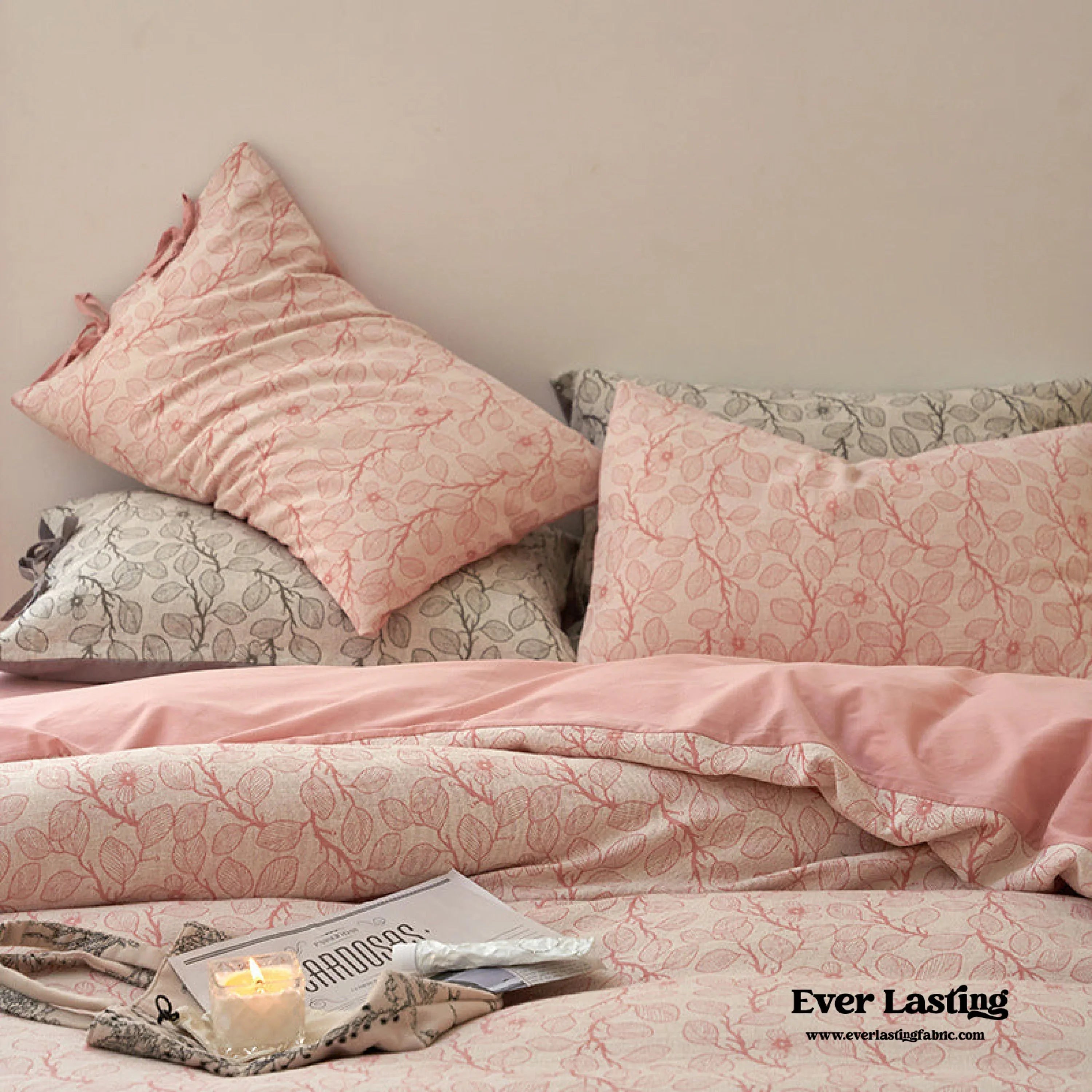Mother Earth Floral Bedding Set / Pink Buttoned Ever Lasting