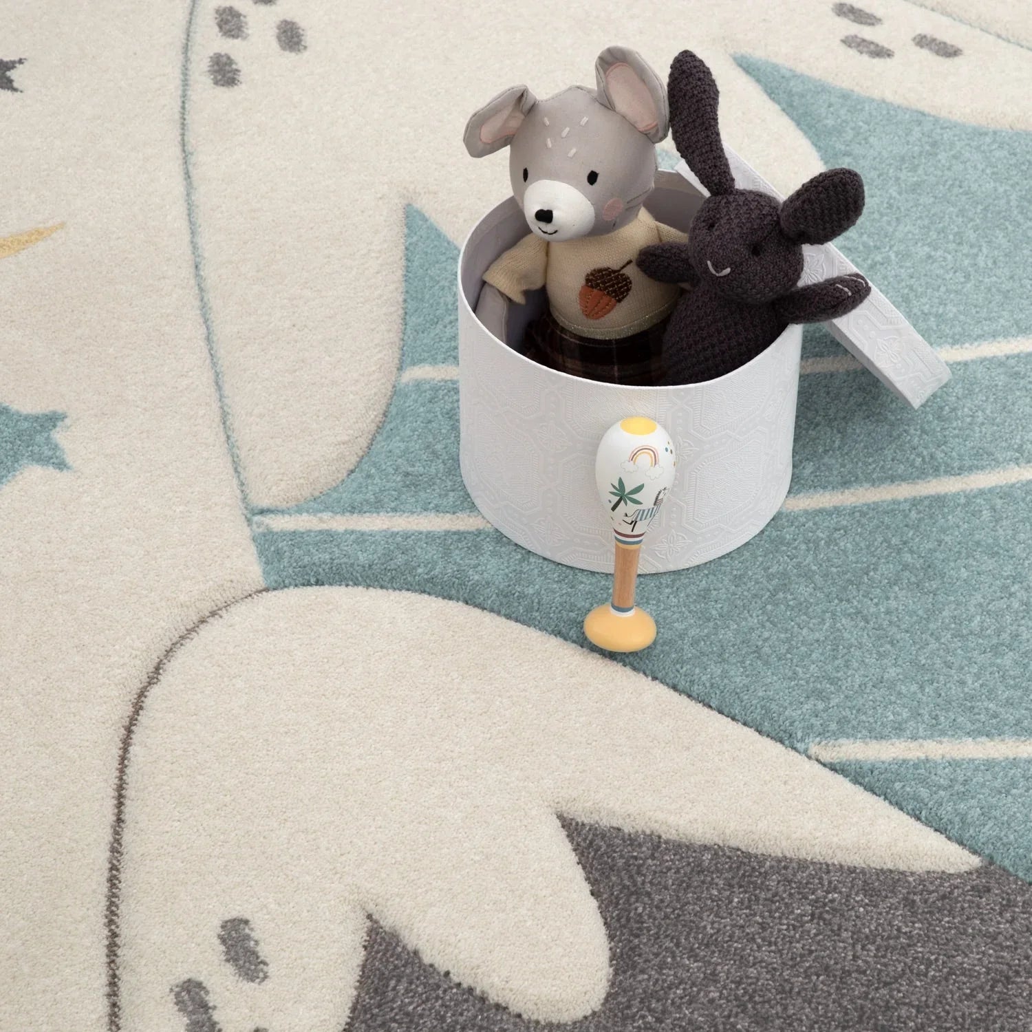 Kids Rug Cosmo for Nursery with Mountains in Pastel Blue White RugYourHome