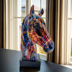 Multi-color Horse Head Figurine Tall, front view - House Of Avana