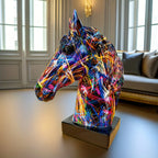Multi-color Horse Head Figurine Tall, side view - House Of Avana