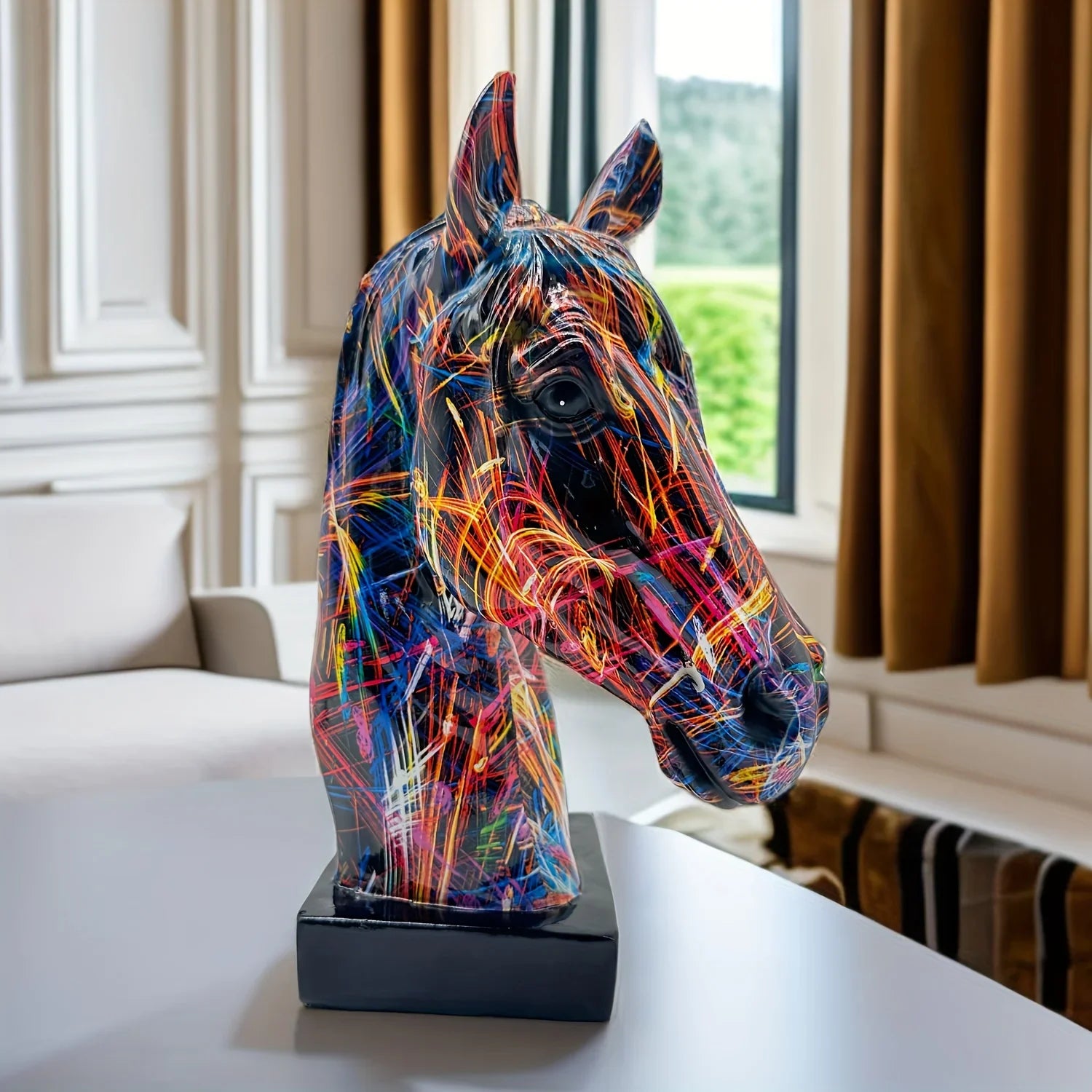 Multi-color Horse Head Figurine Tall, detail shot - House Of Avana