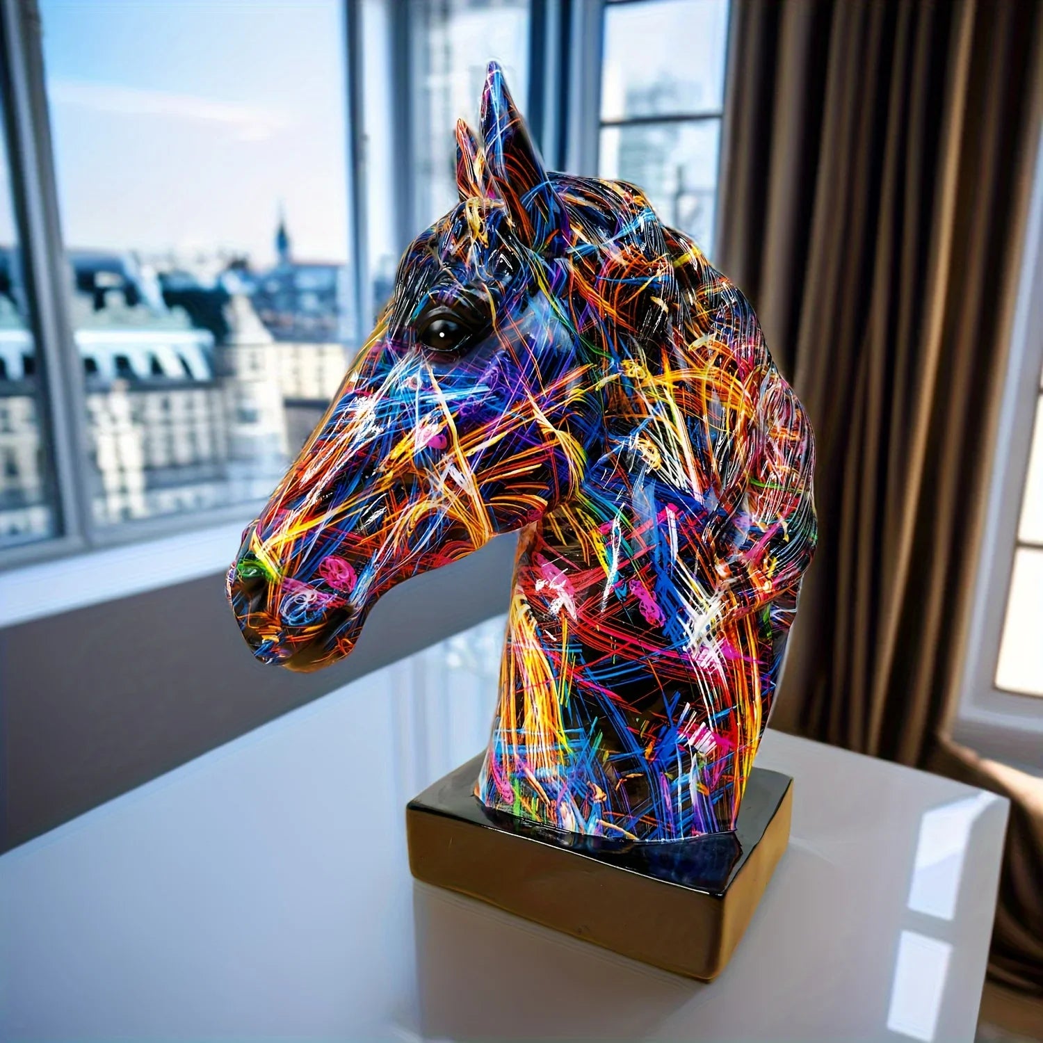 Multi-color Horse Head Figurine Tall, top view - House Of Avana