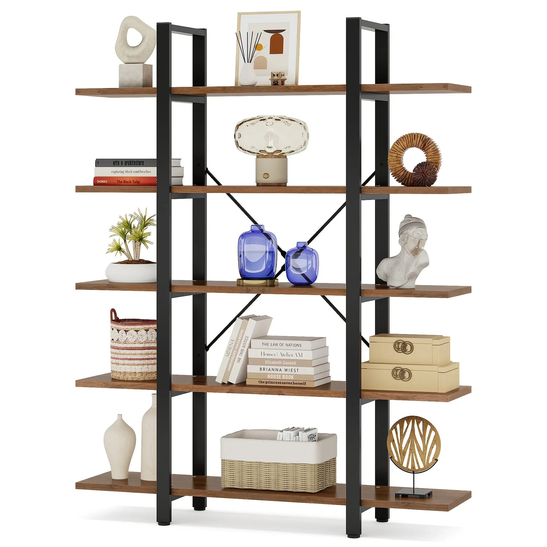 Multi-compartment Bookshelf, Multi-functional Storage Design, Natural And House Of Avana