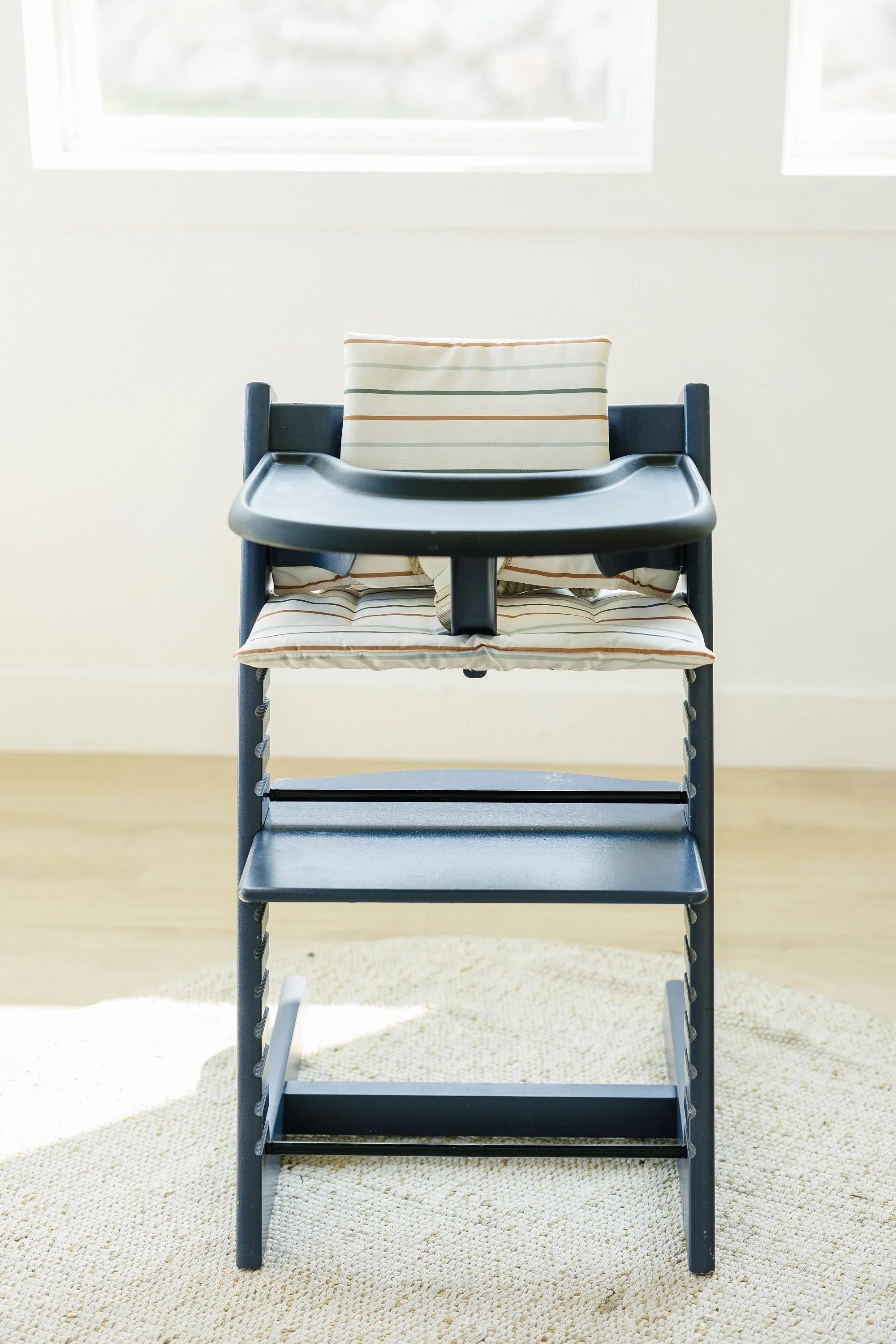 Multi Stripe Stokke Tripp Trapp Seat Cushion - Wipeable Cover - Baby Highchair Accessories - Neutral Stripes
