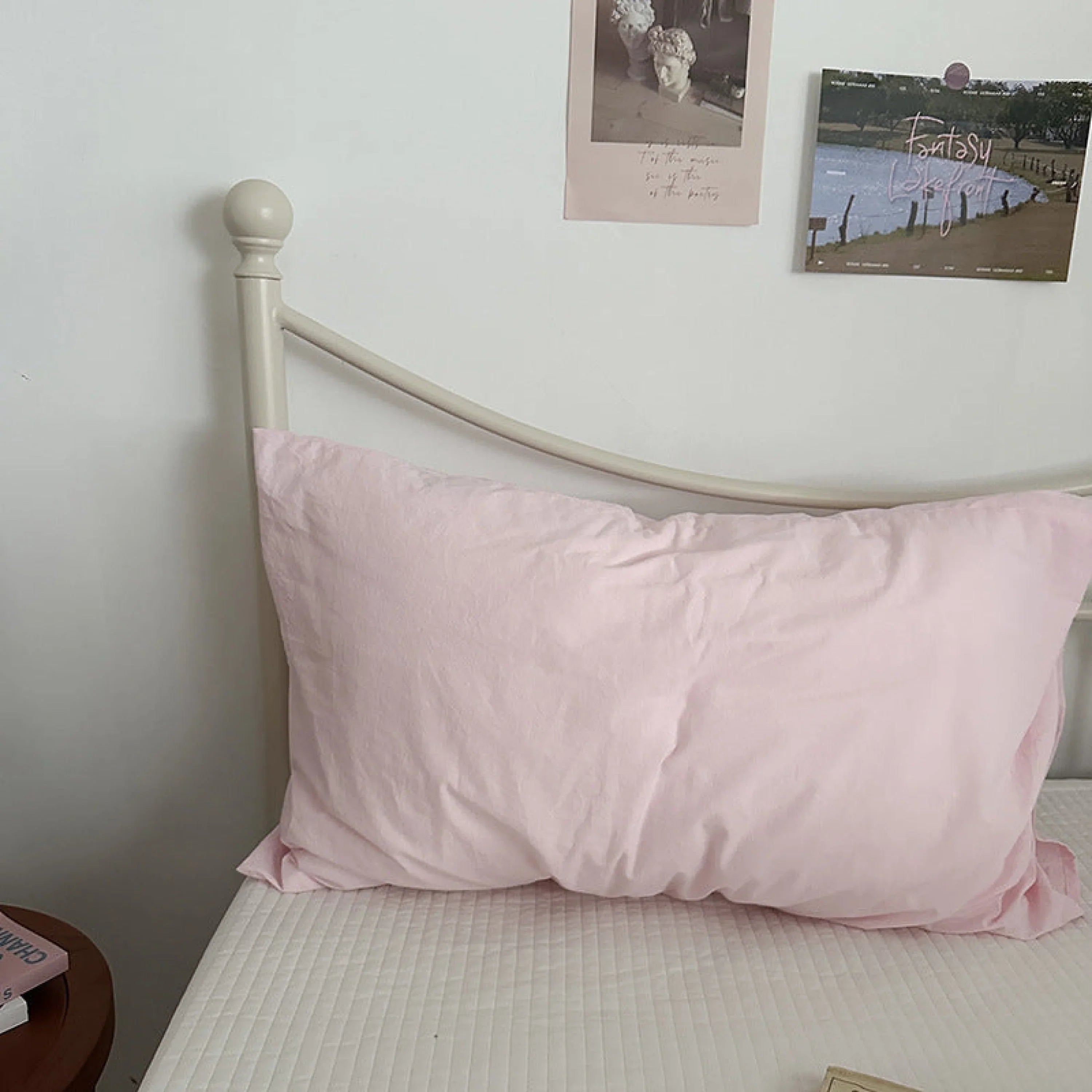 Muted Blush Cotton Pillowcase / Pink & Green Plaid Ever Lasting