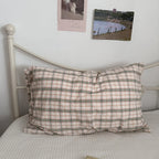 Muted Blush Cotton Pillowcase / Pink & Green Plaid Ever Lasting