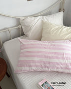 Muted Blush Cotton Pillowcase / Pink & Green Plaid Ever Lasting