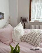 Muted Blush Cotton Pillowcase / Pink & Green Plaid Ever Lasting