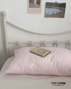 Muted Blush Cotton Pillowcase / Pink & Green Plaid Ever Lasting