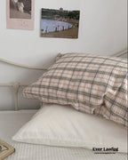 Muted Blush Cotton Pillowcase / Pink & Green Plaid Ever Lasting