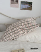 Muted Blush Cotton Pillowcase / Pink & Green Plaid Ever Lasting