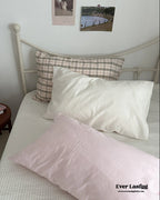 Muted Blush Cotton Pillowcase / Pink & Green Plaid Ever Lasting
