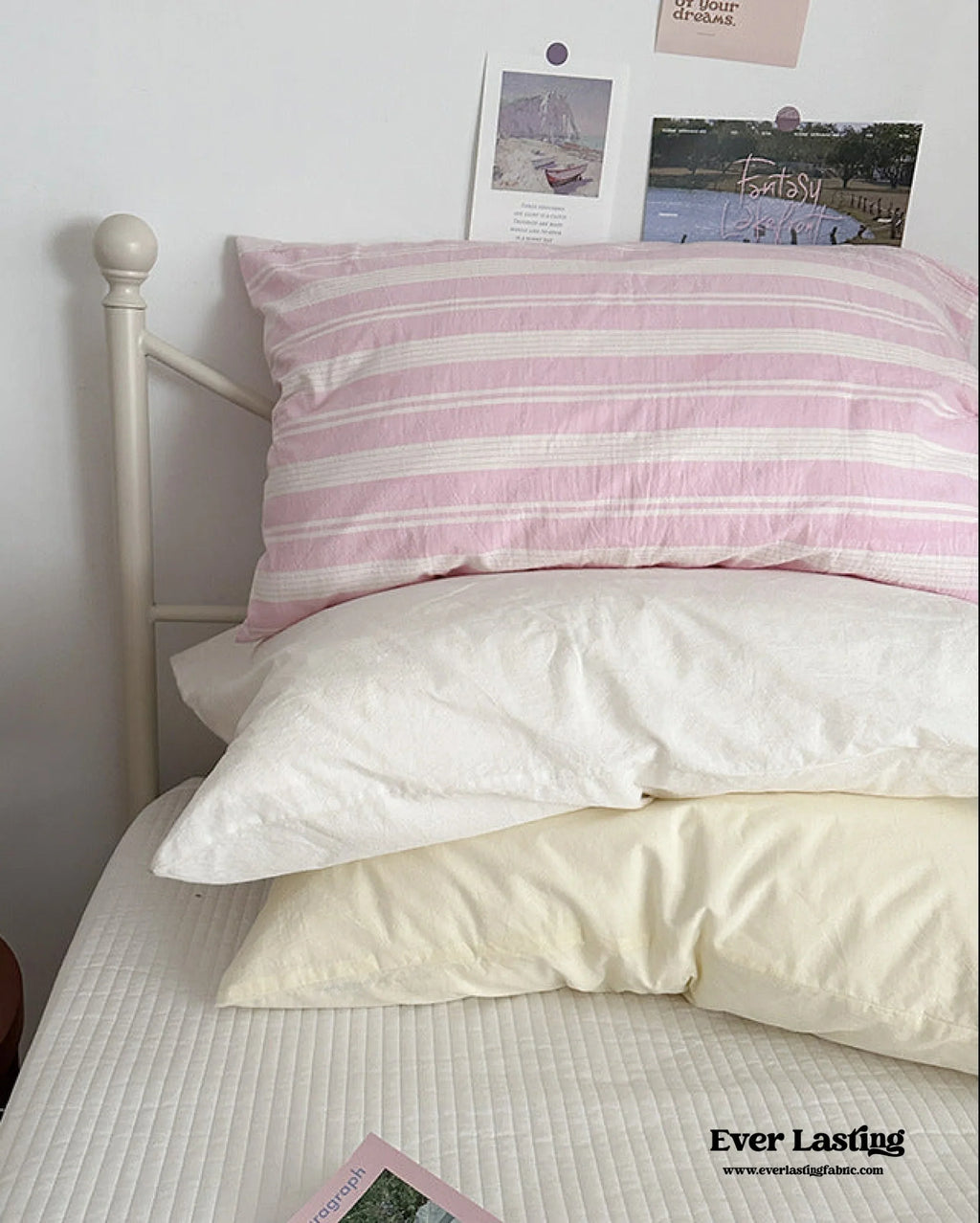 Muted Blush Cotton Pillowcase / Pink & Green Plaid Ever Lasting