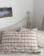 Muted Blush Cotton Pillowcase / Pink & Green Plaid Ever Lasting