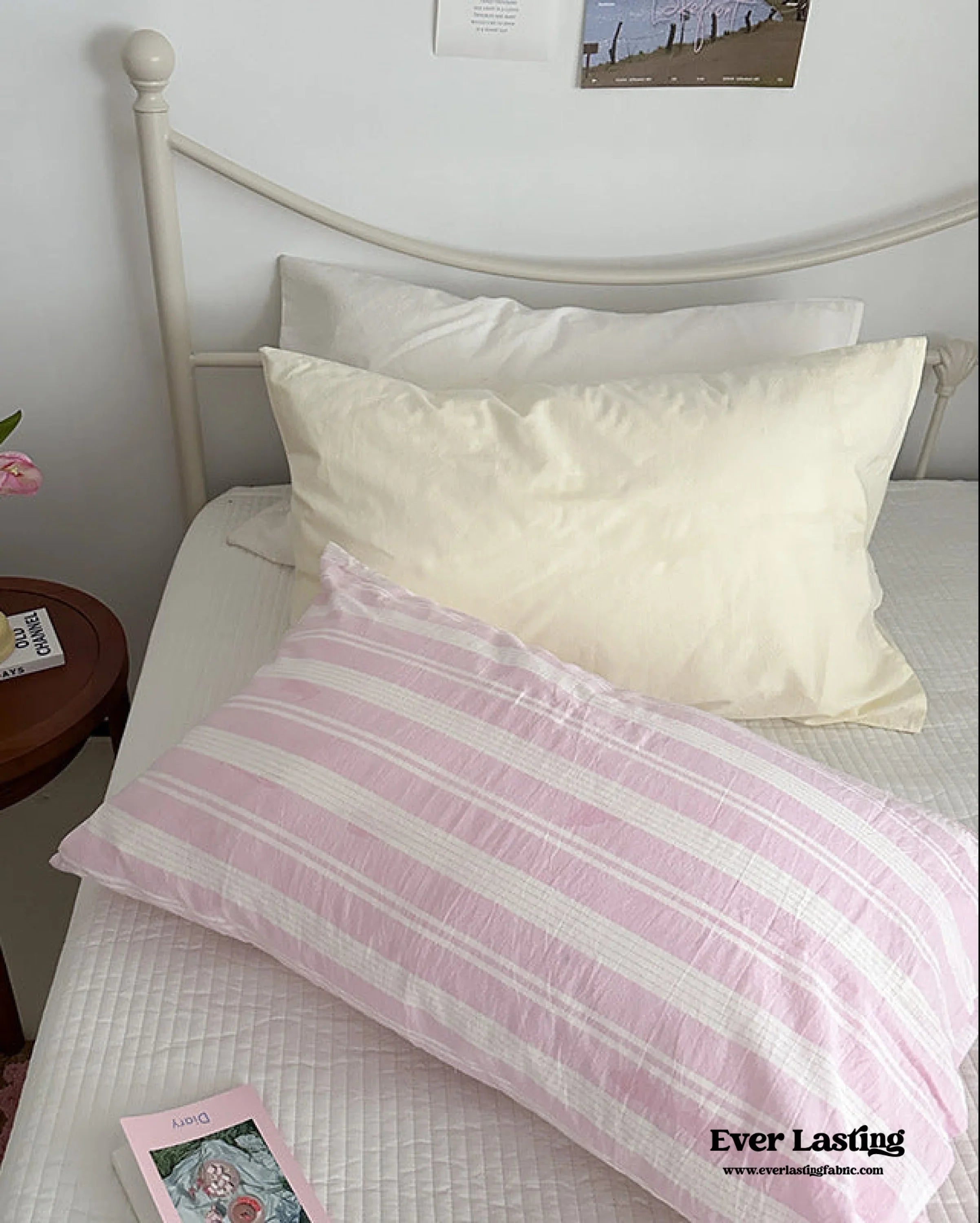 Muted Blush Cotton Pillowcase / Pink & Green Plaid Ever Lasting