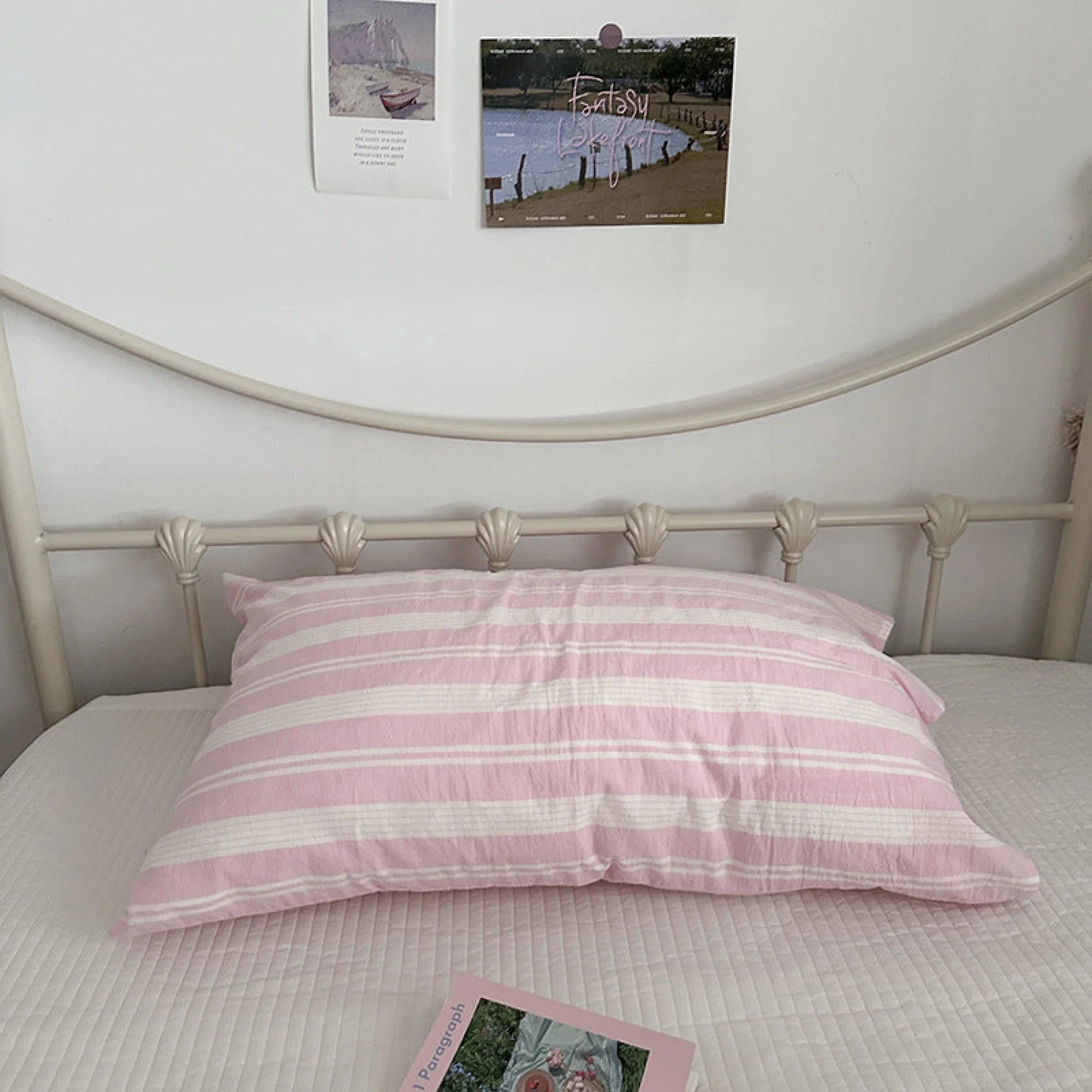 Muted Blush Cotton Pillowcase / Pink & Green Plaid Ever Lasting