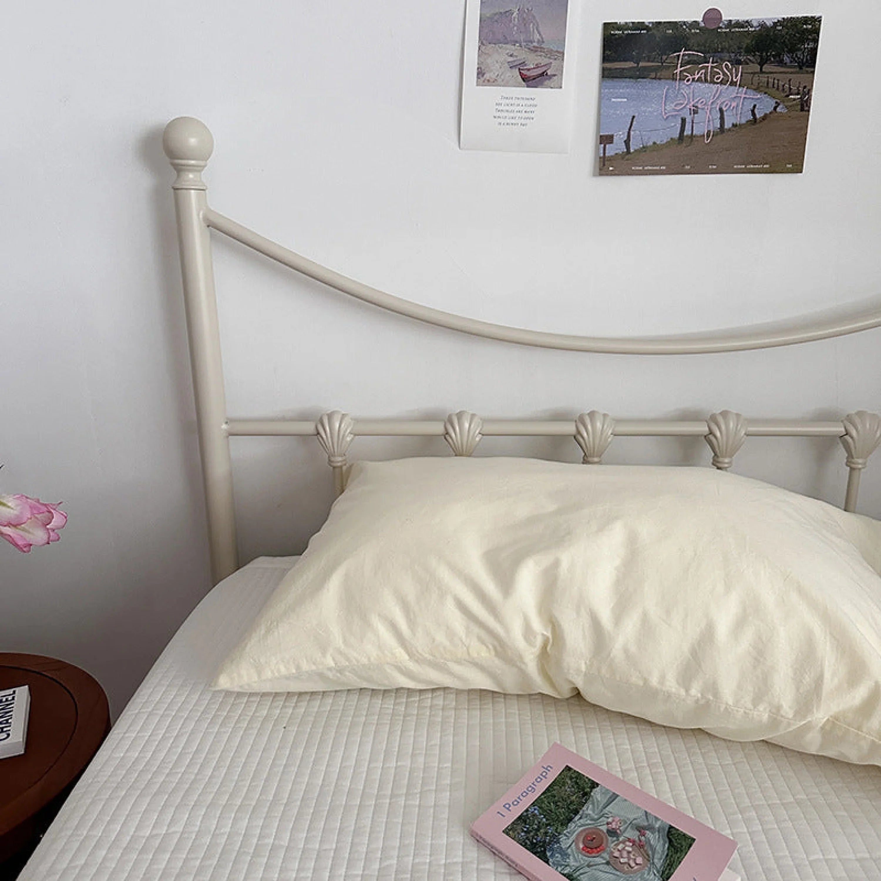 Muted Blush Cotton Pillowcase / Pink & Green Plaid Ever Lasting