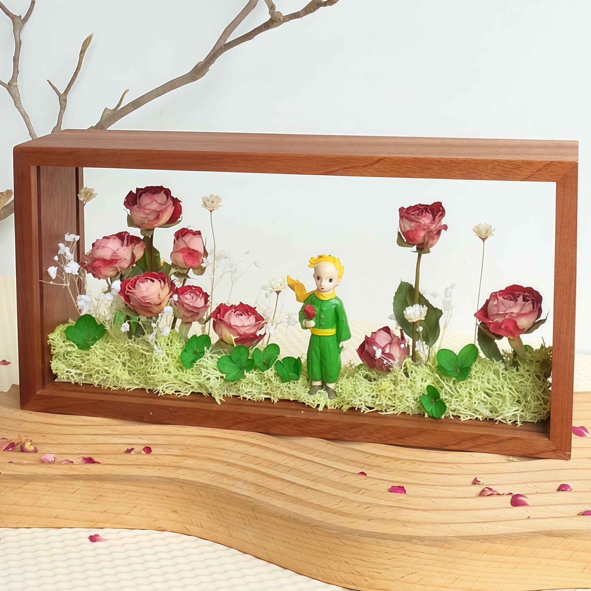 "My Unique Rose" - The Little Prince & Real Preserved Flower Shadow Box Art