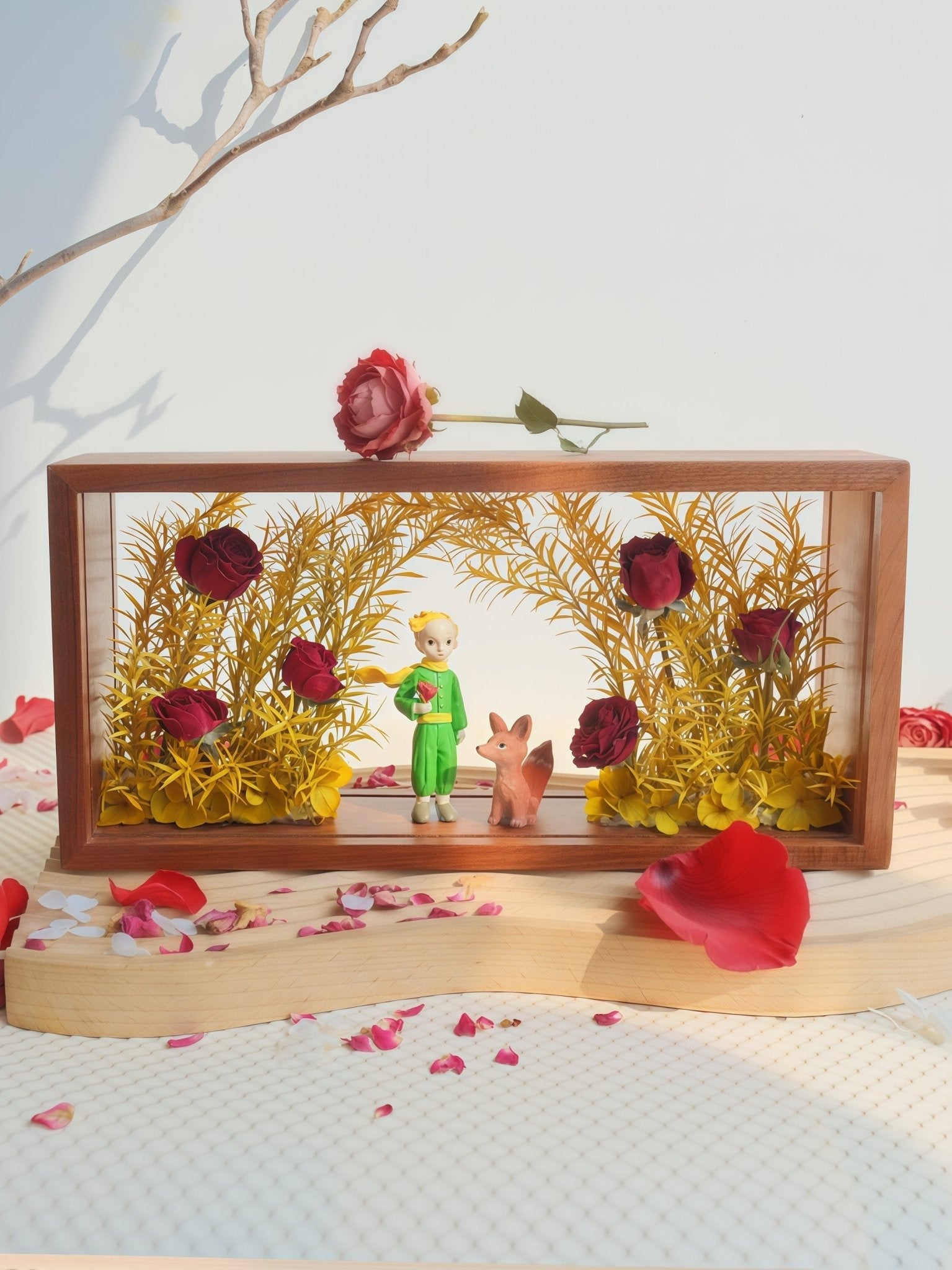 "My Unique Rose" - The Little Prince & Real Preserved Flower Shadow Box Art