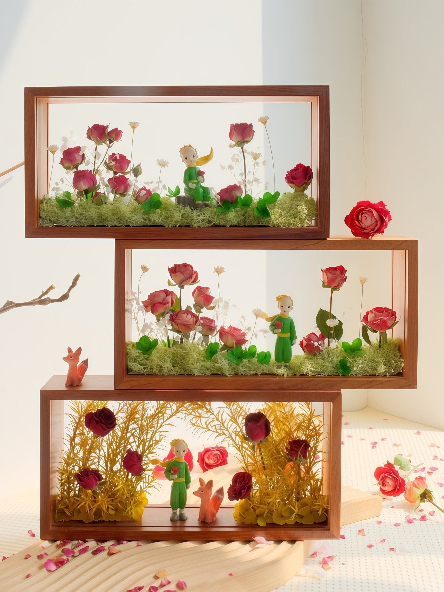 "My Unique Rose" - The Little Prince & Real Preserved Flower Shadow Box Art