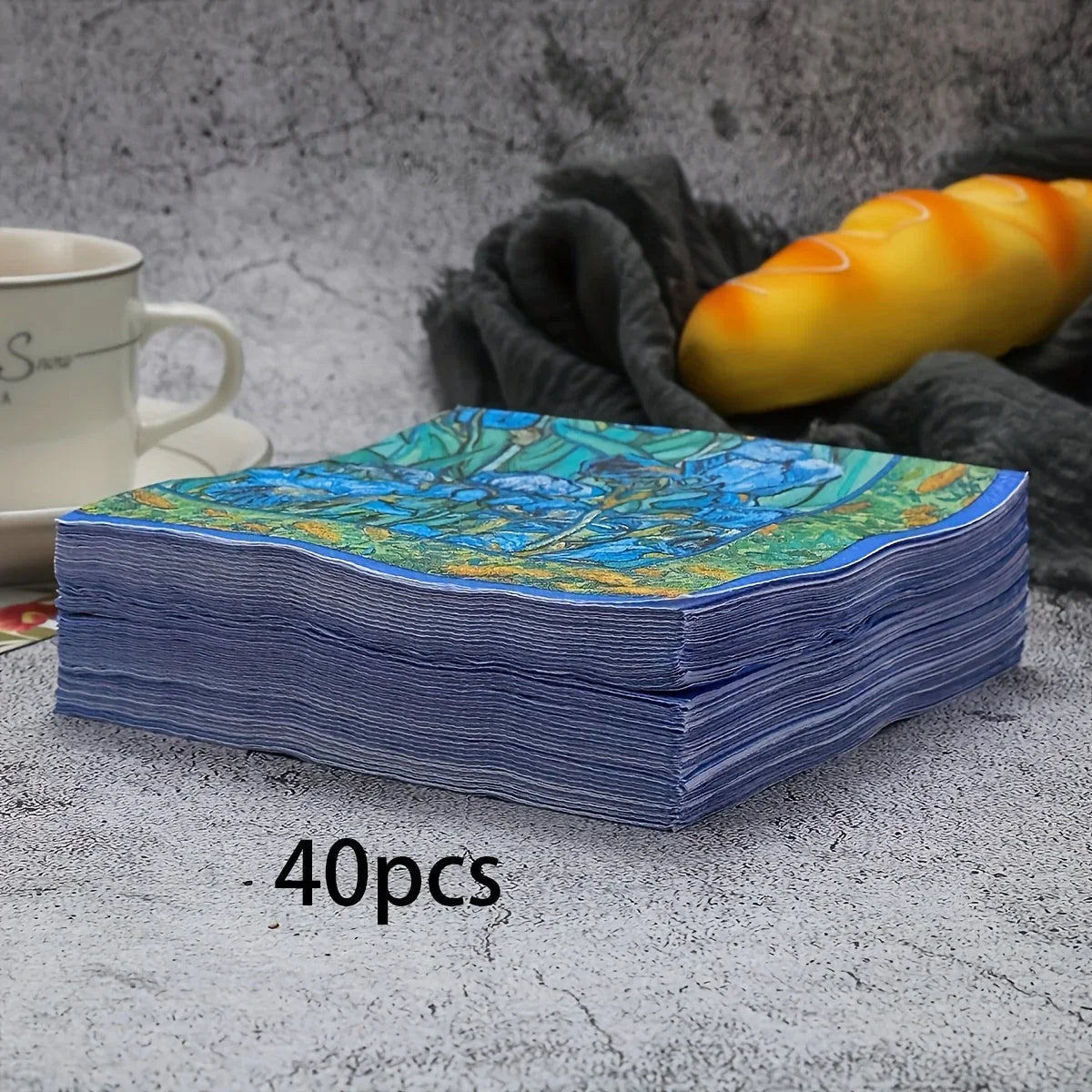 S/s/s/s, Beverage Napkins, Van "irises" | 6.5 X 6.5 Cocktail Napkins Folded, Disposable Party Napkins... - House Of Avana [[SKU:HOA-TBL-003]]