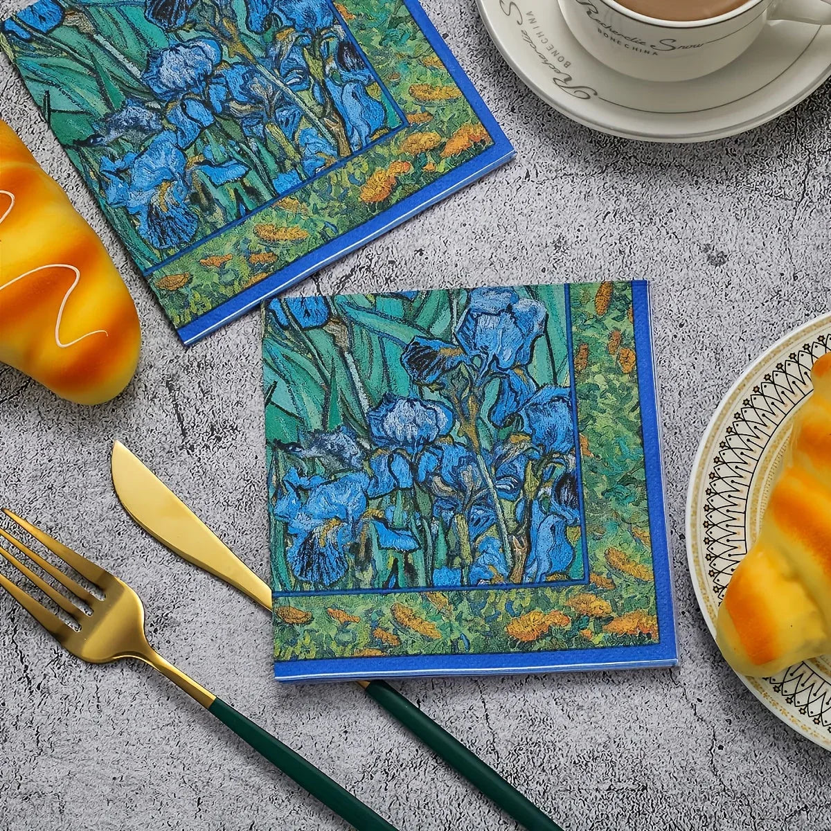 S/s/s/s, Beverage Napkins, Van "irises" | 6.5 X 6.5 Cocktail Napkins Folded, Disposable Party Napkins... - House Of Avana