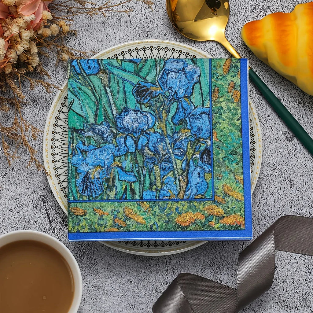 S/s/s/s, Beverage Napkins, Van "irises" | 6.5 X 6.5 Cocktail Napkins Folded, Disposable Party Napkins... - House Of Avana