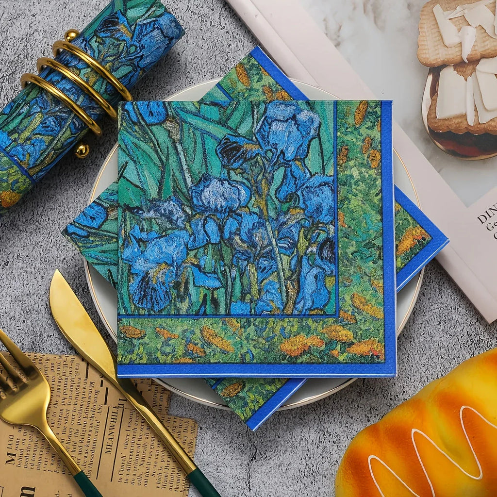 S/s/s/s, Beverage Napkins, Van "irises" | 6.5 X 6.5 Cocktail Napkins Folded, Disposable Party Napkins... - House Of Avana