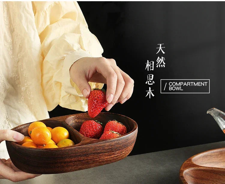 Natural Acacia Wood Dessert Plate, Separated Meal Plate, Household Fruit Plate, Snacks, Household Candy Wooden Bowl Tableware - House Of Avana