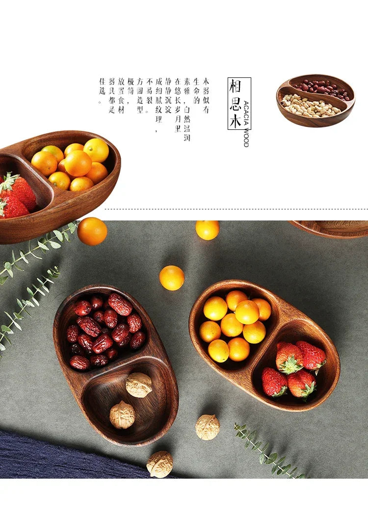 Natural Acacia Wood Dessert Plate, Separated Meal Plate, Household Fruit Plate, Snacks, Household Candy Wooden Bowl Tableware - House Of Avana