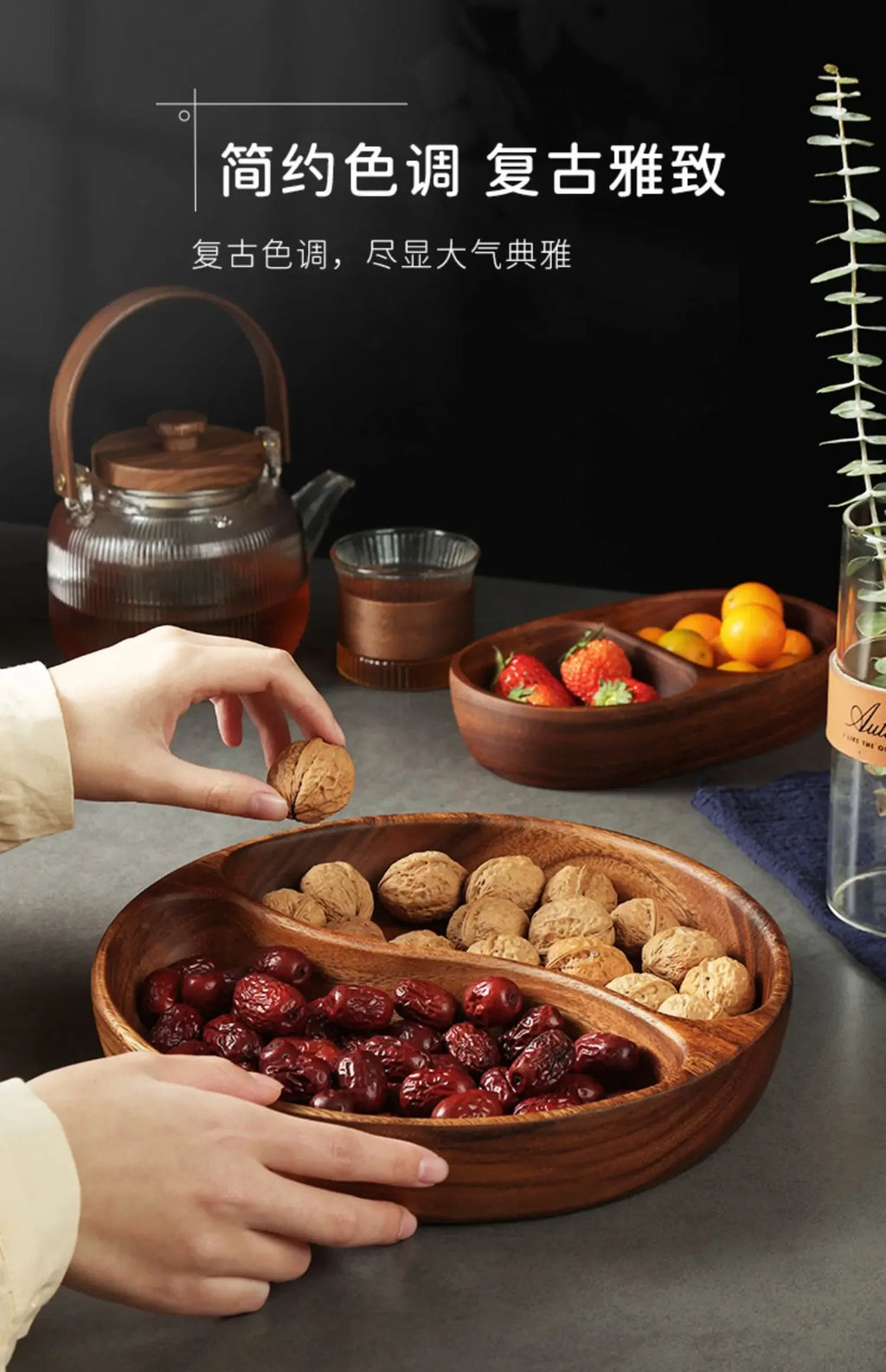 Natural Acacia Wood Dessert Plate, Separated Meal Plate, Household Fruit Plate, Snacks, Household Candy Wooden Bowl Tableware - House Of Avana