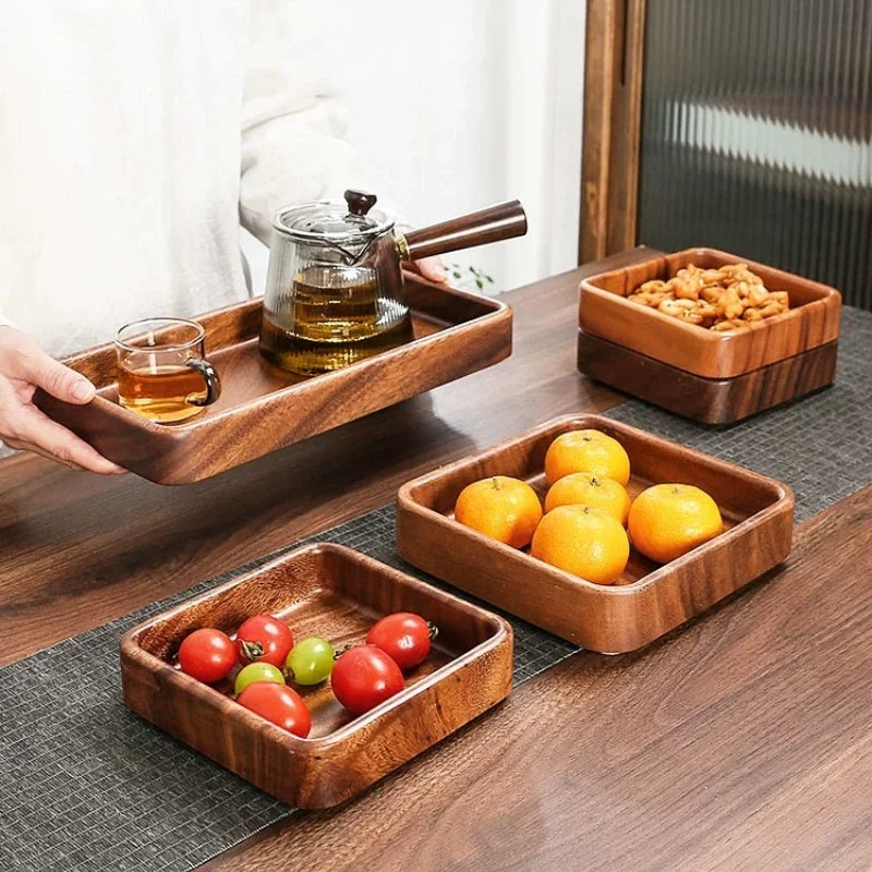 Natural Acacia Wood Dessert Plate, Separated Meal Plate, Household Fruit Plate, Snacks, Household Candy Wooden Bowl Tableware - House Of Avana