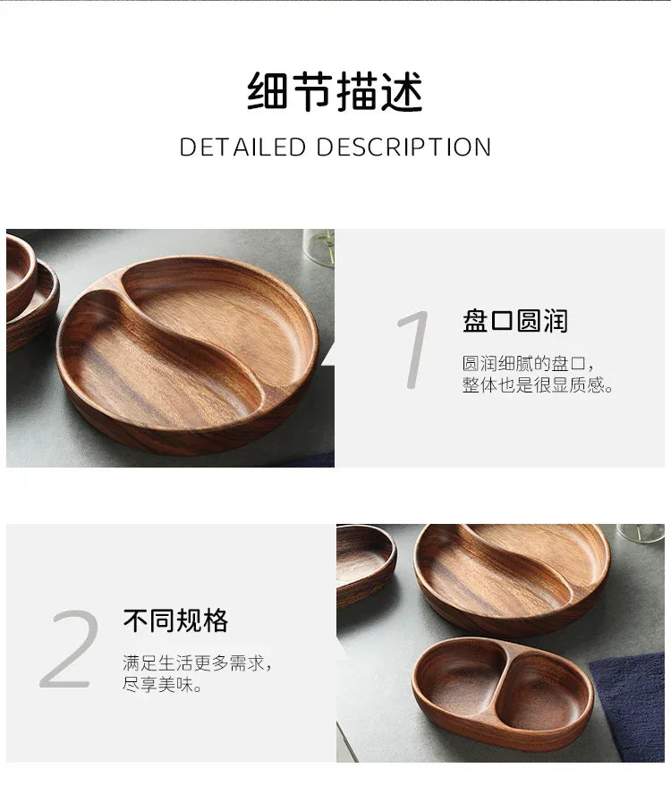 Natural Acacia Wood Dessert Plate, Separated Meal Plate, Household Fruit Plate, Snacks, Household Candy Wooden Bowl Tableware - House Of Avana