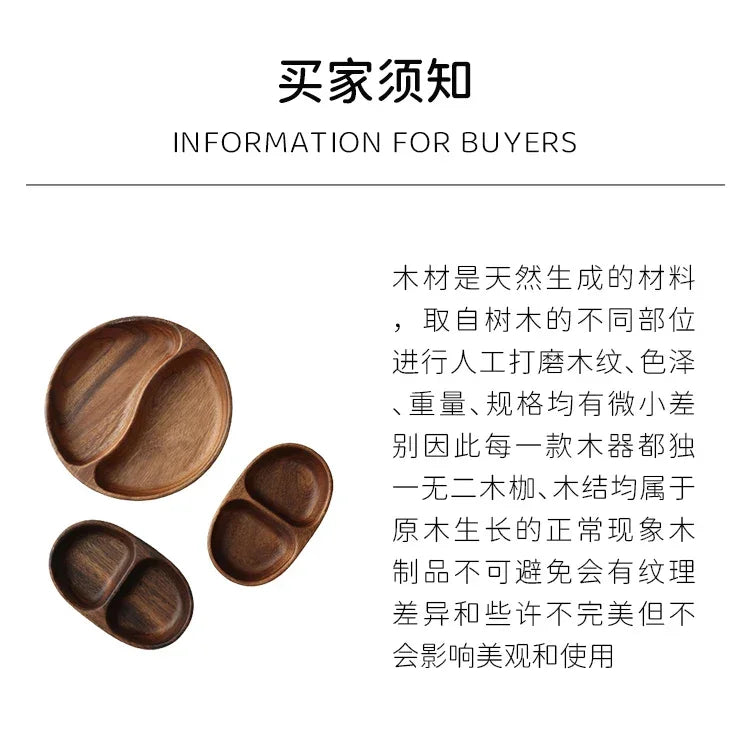 Natural Acacia Wood Dessert Plate, Separated Meal Plate, Household Fruit Plate, Snacks, Household Candy Wooden Bowl Tableware - House Of Avana