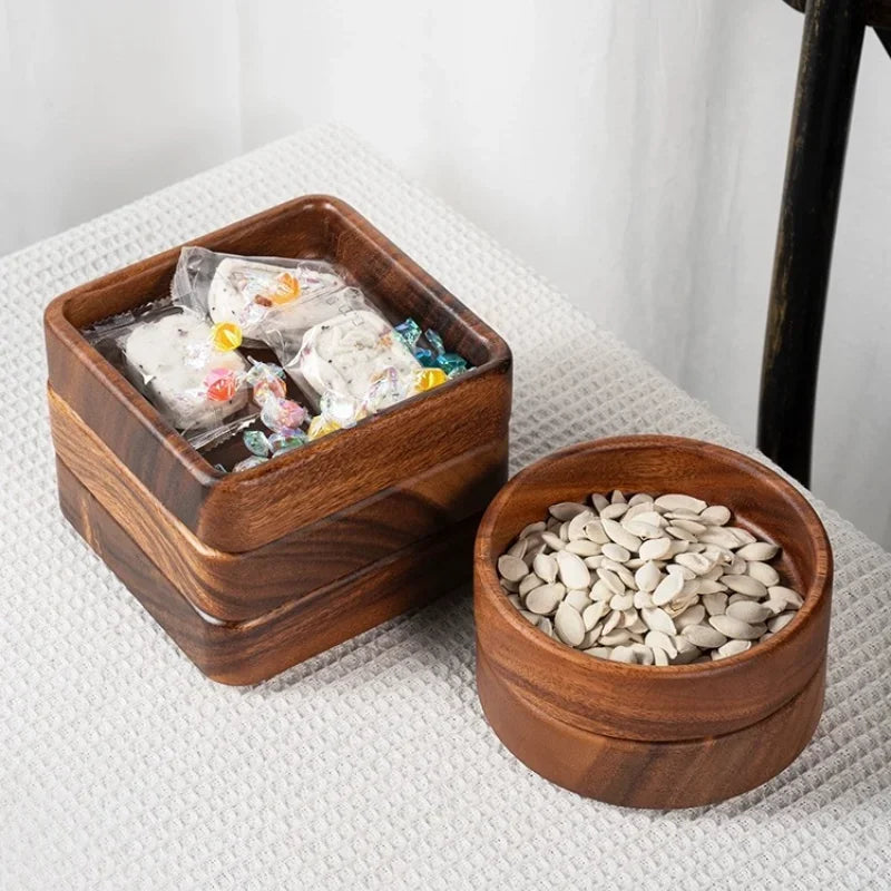 Natural Acacia Wood Dessert Plate, Separated Meal Plate, Household Fruit Plate, Snacks, Household Candy Wooden Bowl Tableware - House Of Avana