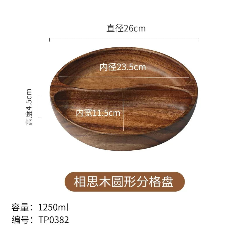 Natural Acacia Wood Dessert Plate, Separated Meal Plate, Household Fruit Plate, Snacks, Household Candy Wooden Bowl Tableware - House Of Avana