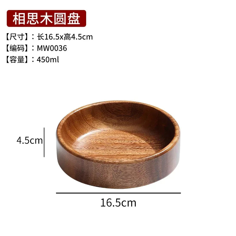 Natural Acacia Wood Dessert Plate, Separated Meal Plate, Household Fruit Plate, Snacks, Household Candy Wooden Bowl Tableware - House Of Avana
