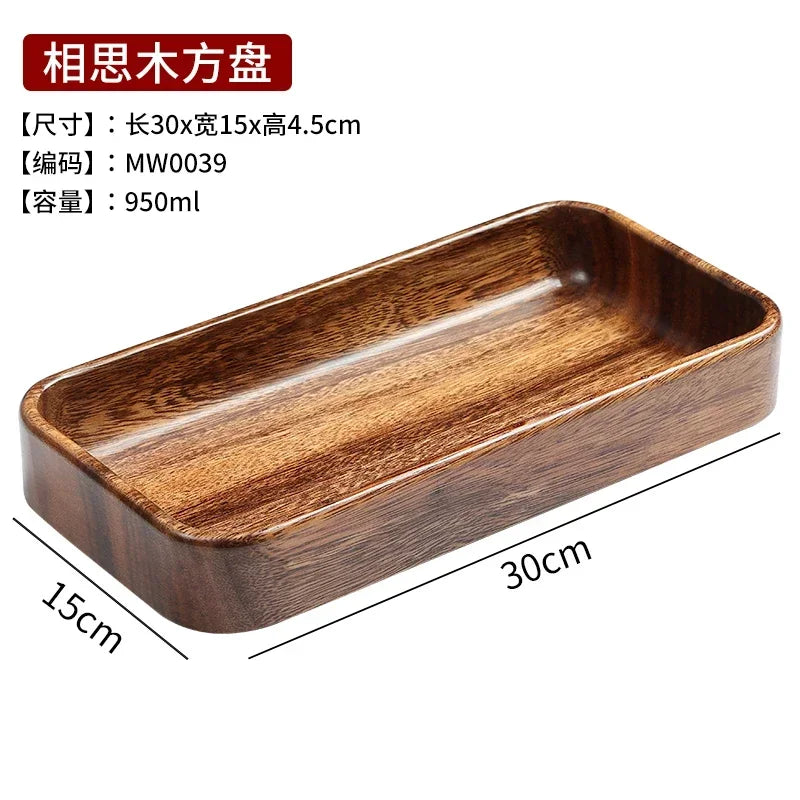 Natural Acacia Wood Dessert Plate, Separated Meal Plate, Household Fruit Plate, Snacks, Household Candy Wooden Bowl Tableware - House Of Avana