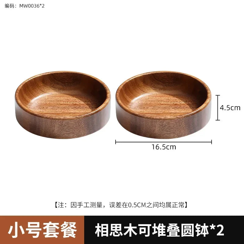 Natural Acacia Wood Dessert Plate, Separated Meal Plate, Household Fruit Plate, Snacks, Household Candy Wooden Bowl Tableware - House Of Avana