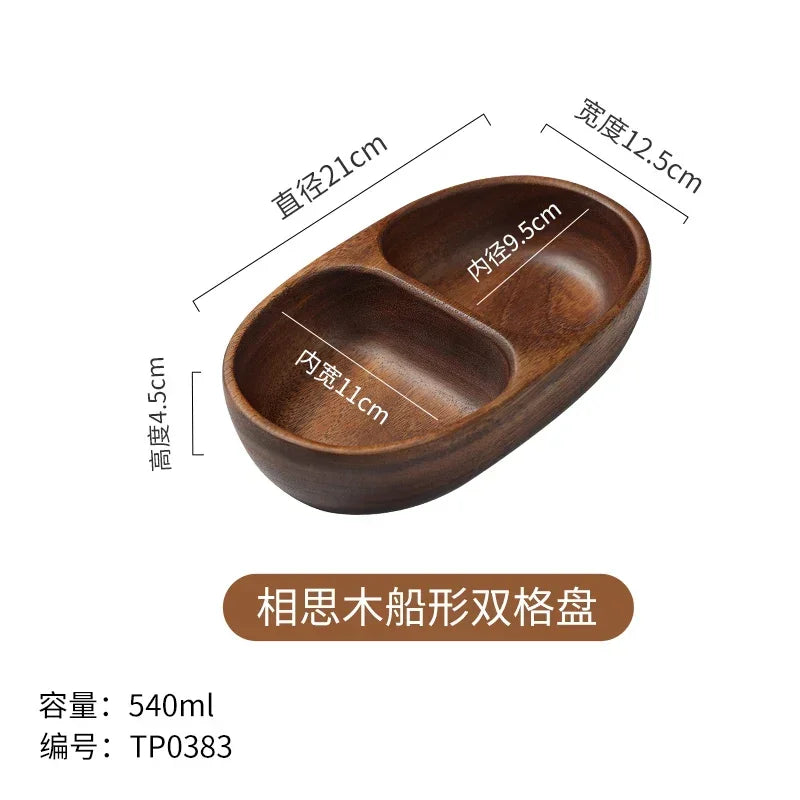 Natural Acacia Wood Dessert Plate, Separated Meal Plate, Household Fruit Plate, Snacks, Household Candy Wooden Bowl Tableware - House Of Avana