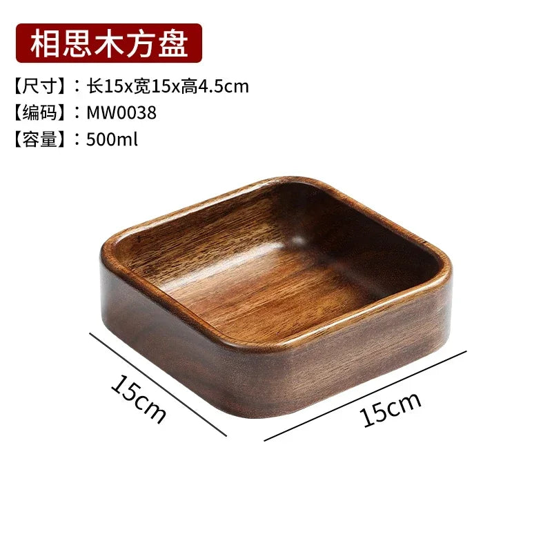 Natural Acacia Wood Dessert Plate, Separated Meal Plate, Household Fruit Plate, Snacks, Household Candy Wooden Bowl Tableware - House Of Avana