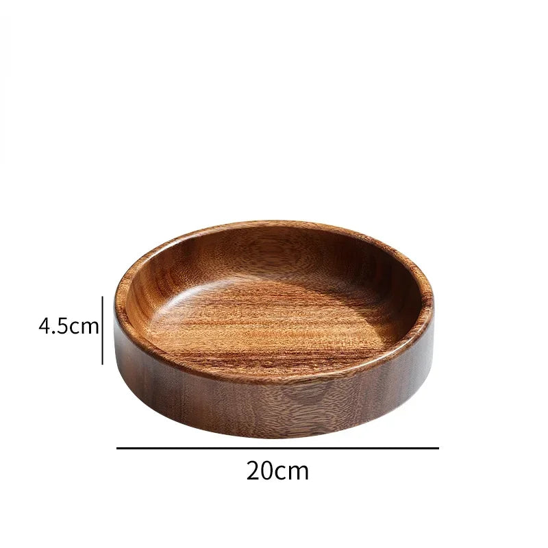 Natural Acacia Wood Dessert Plate, Separated Meal Plate, Household Fruit Plate, Snacks, Household Candy Wooden Bowl Tableware - House Of Avana