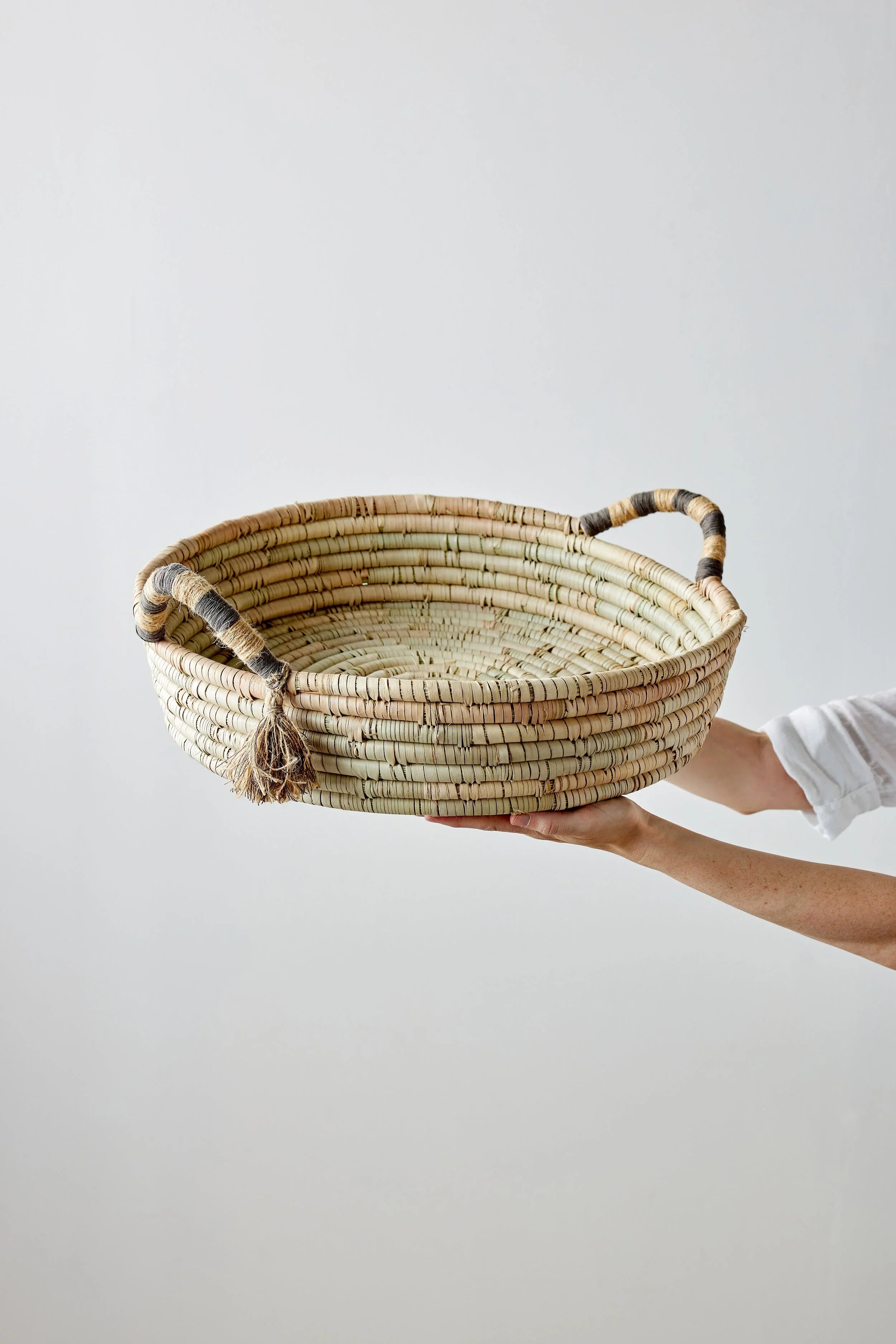 Natural Banded Betty Tray with Tassel Kanju Interiors