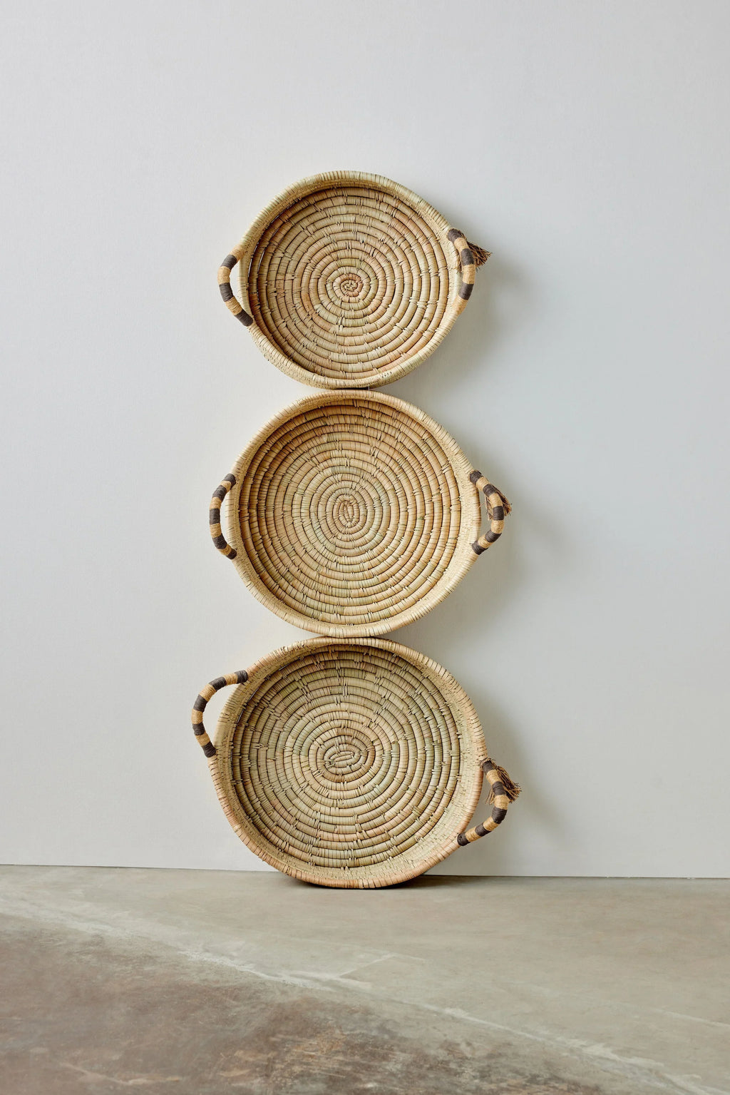 Natural Banded Betty Tray with Tassel Kanju Interiors