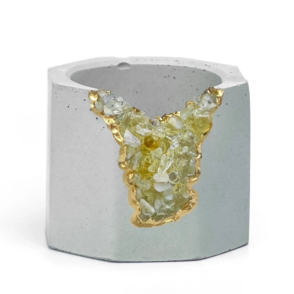 Natural Citrine Geode Planter Box with Layered Stone Detail, back view - House Of Avana