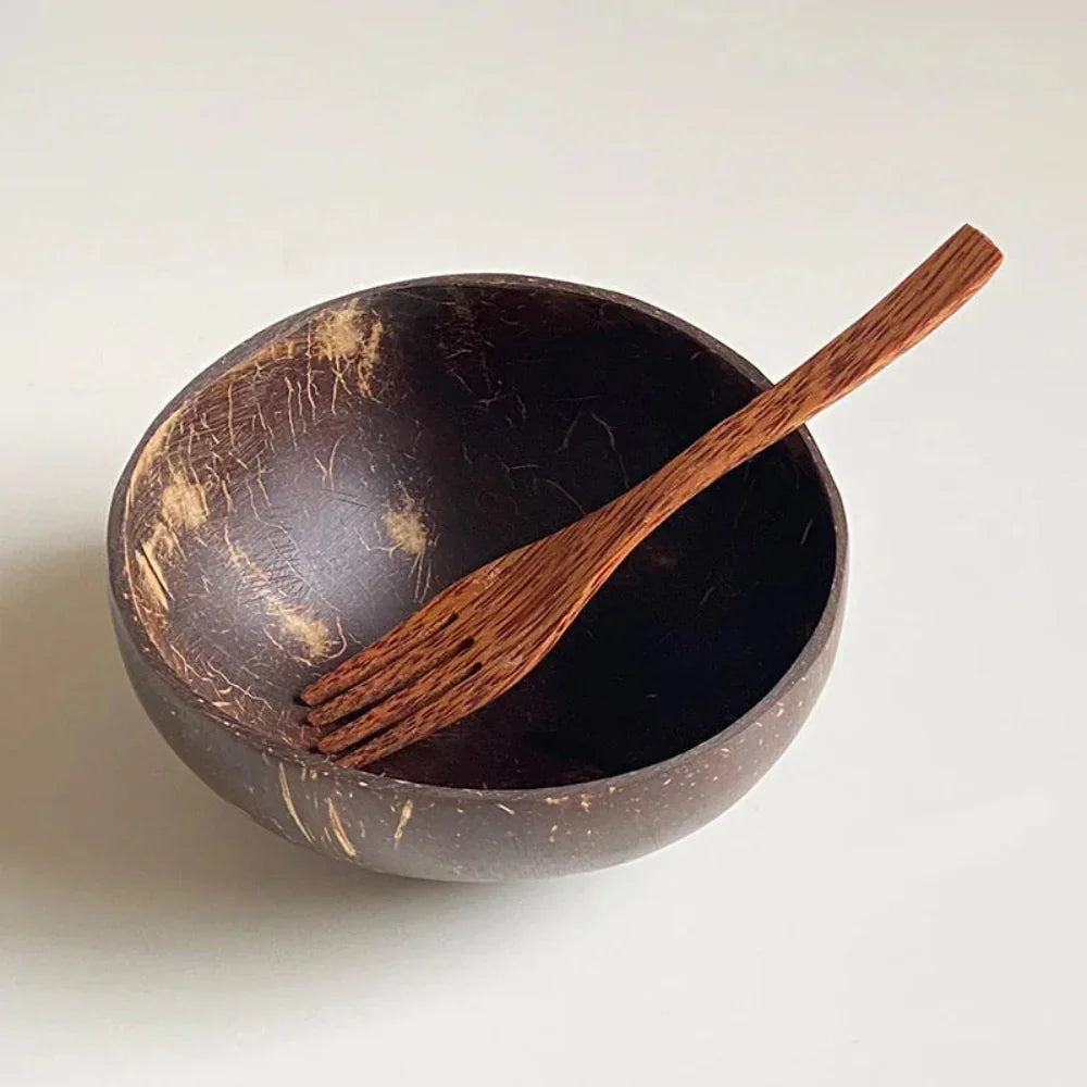 Natural Coconut Bowl Fork Spoon Set - House Of Avana