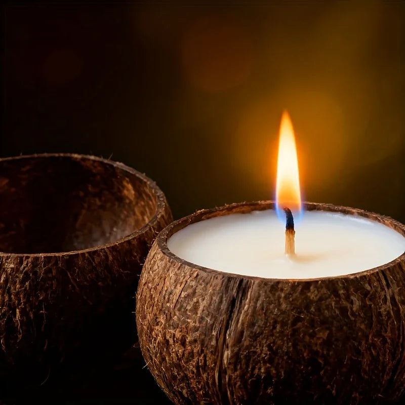 Natural Coconut Shell Candle - Tropical Beach Scented Soy Wax Candle in Coconut Bowl Holder, 3.94"x2.76"... - House Of Avana