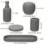 Natural Gray Stone Bathroom 5pcs Set Including Lotion Bottle, Soap Dish, Jar, Soap Tray, And a Serving Tray, Perfect As a Christmas Gift. House Of Avana