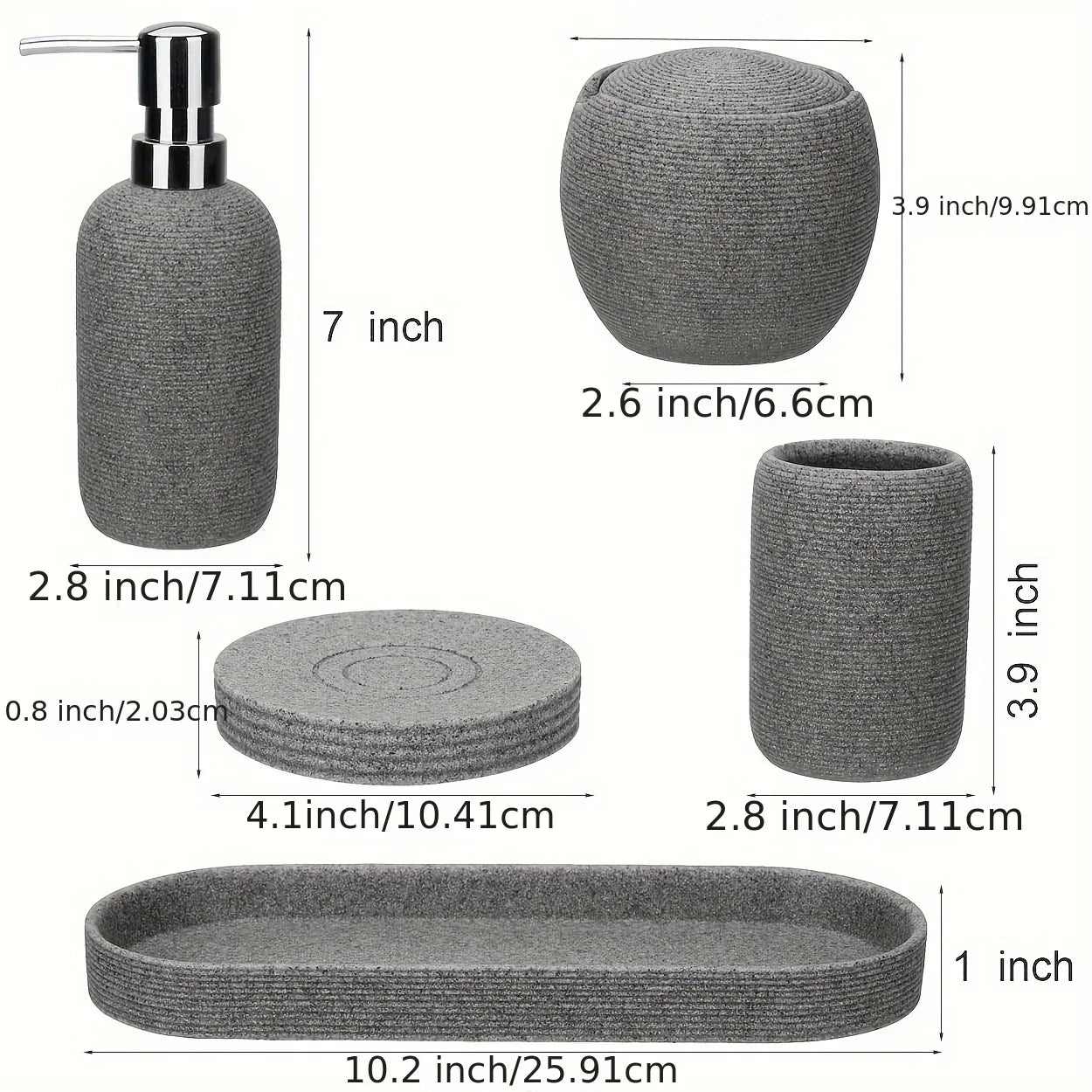 Natural Gray Stone Bathroom 5pcs Set Including Lotion Bottle, Soap Dish, Jar, Soap Tray, And a Serving Tray, Perfect As a Christmas Gift. House Of Avana